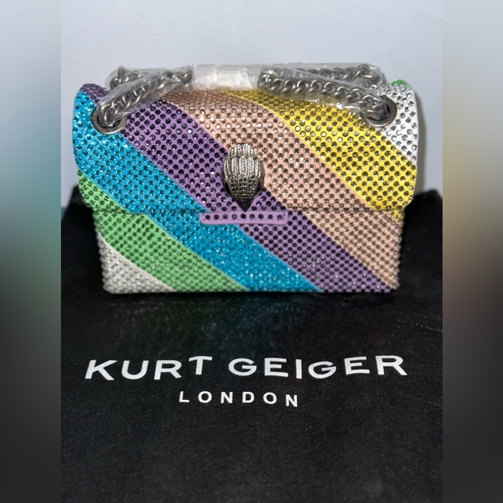 Kurt Geiger London Mini Kensington Pastel Stripe Crystal Rhinestone Shoulder Bag